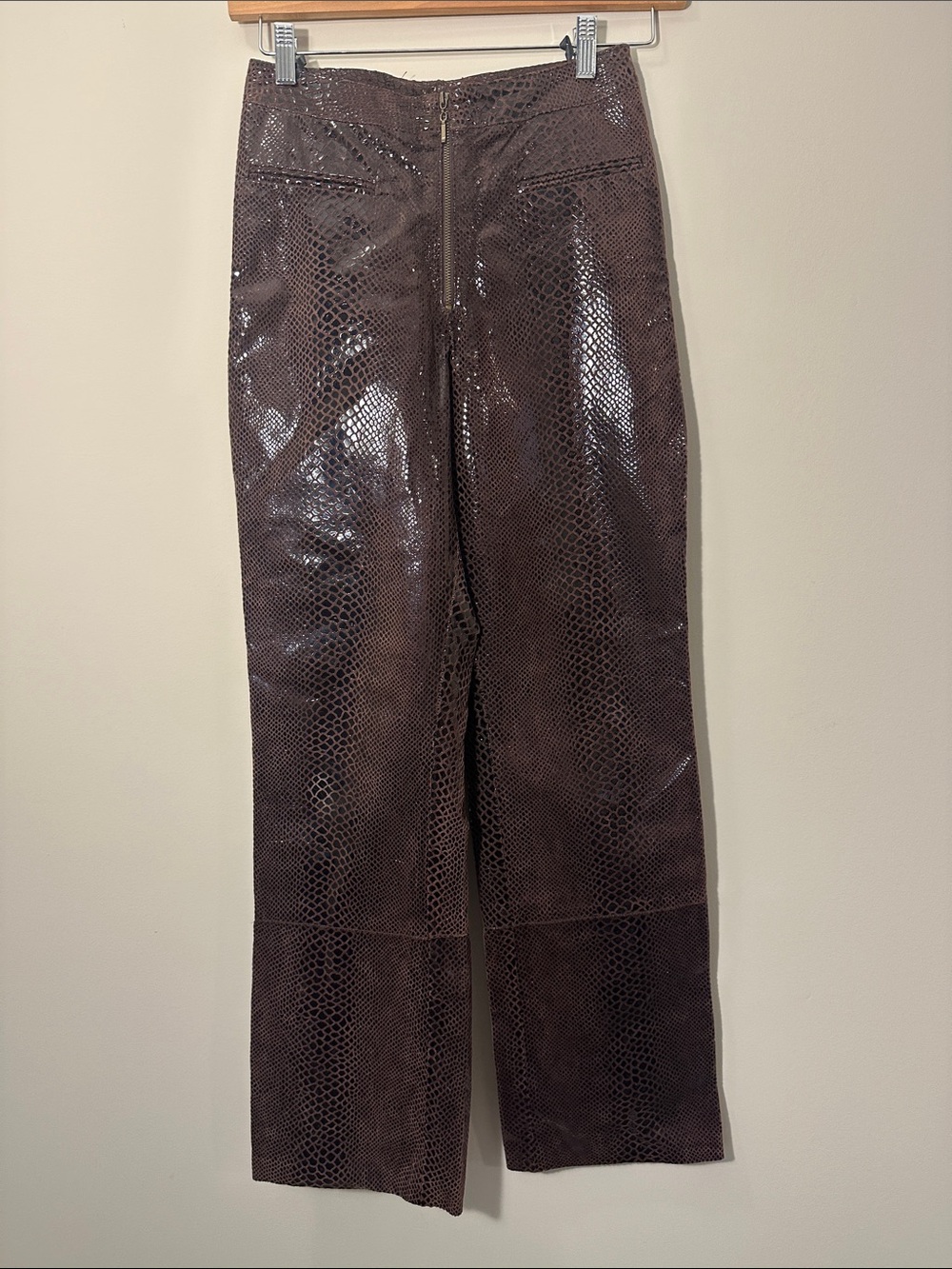 Cache High-Rise Glossy Brown Faux-Snakeskin Jeans